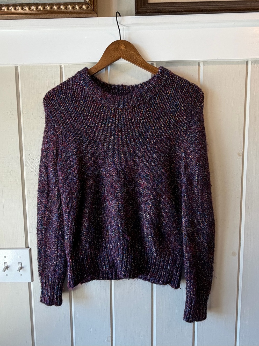 Madewell Purple w/ Multicolored Shiny Thread Crewneck Sweater, Size XXS